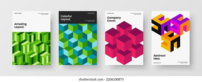 Fresh geometric hexagons front page layout collection. Amazing brochure design vector illustration set.