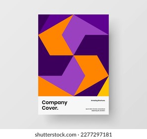 Fresh geometric hexagons handbill layout. Colorful journal cover A4 design vector illustration.
