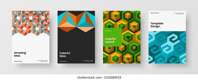 Colección de concepto de hexagones geométricos frescos. Colorida portada de la revista en el paquete de ilustración vectorial de diseño A4.