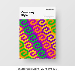 Fresh geometric hexagons pamphlet template. Isolated flyer design vector illustration.