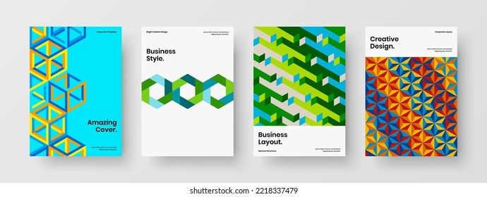 Fresh geometric hexagons placard layout set. Bright cover vector design illustration collection.