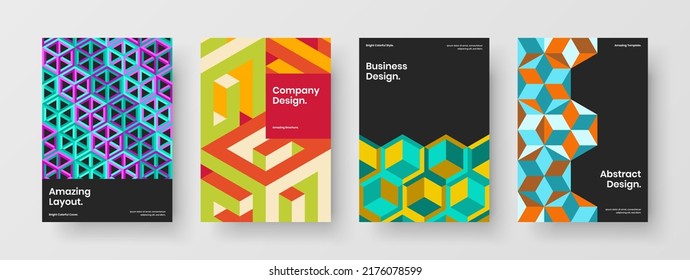 Composición de plantilla de rótulos de hexágonos geométricos frescos. Presentación creativa: paquete de diseño de vector A4.