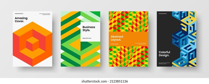 Fresh geometric hexagons presentation concept bundle. Premium corporate cover A4 vector design illustration collection.
