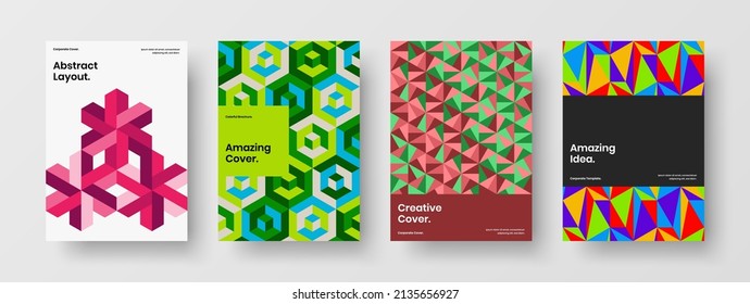 Fresh geometric pattern corporate cover illustration collection. Isolated flyer design vector concept bundle.