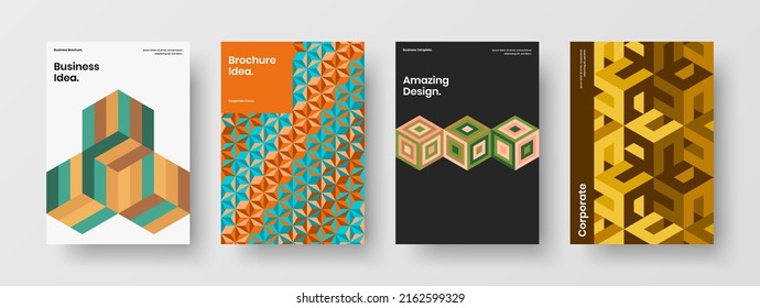 Colección de ilustraciones de patrones geométricos frescos. Conjunto de concepto de vector de diseño del folleto de moda A4.