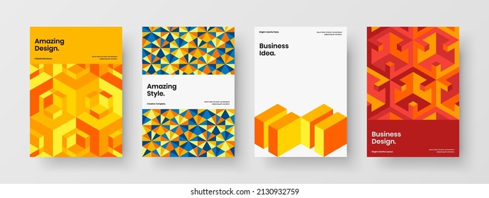 Fresh geometric pattern handbill illustration collection. Isolated presentation A4 design vector template composition.
