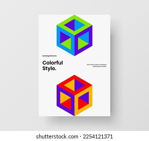 Fresh geometric pattern handbill layout. Clean pamphlet A4 design vector template.