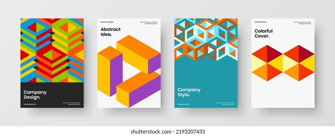 Fresh geometric pattern leaflet template collection. Unique booklet vector design illustration composition.