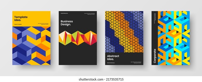 Fresh geometric pattern pamphlet layout set. Minimalistic corporate brochure A4 design vector concept collection.