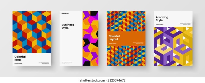 Fresh geometric shapes brochure concept collection. Colorful journal cover A4 vector design illustration composition.