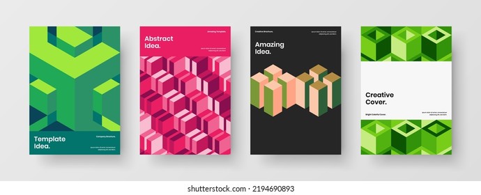 Fresh geometric shapes brochure template set. Abstract corporate cover A4 vector design layout collection.