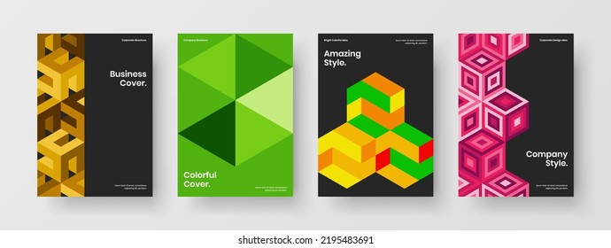 Fresh geometric shapes leaflet concept bundle. Isolated handbill vector design layout set.