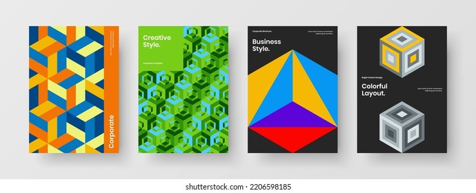 Fresh geometric shapes leaflet layout collection. Abstract poster A4 vector design concept composition.