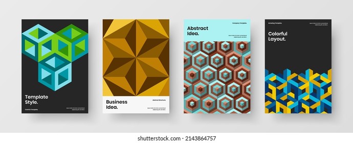 Fresh geometric shapes placard layout set. Colorful catalog cover A4 vector design template collection.