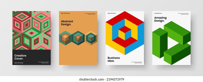 Fresh geometric shapes postcard template collection. Modern company brochure design vector concept composition.