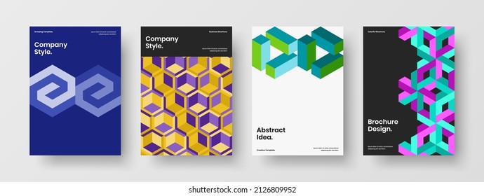 Fresh geometric shapes poster concept composition. Amazing catalog cover A4 design vector template bundle.