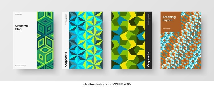 Fresh geometric shapes poster concept composition. Trendy placard A4 design vector illustration bundle.