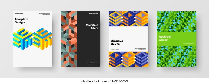 Fresh geometric tiles book cover concept set. Trendy front page A4 vector design illustration composition.