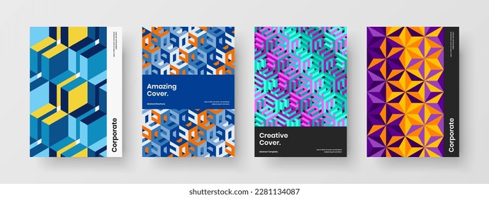 Fresh geometric tiles brochure template bundle. Amazing catalog cover A4 design vector concept composition.
