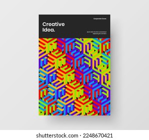 Fresh geometric tiles journal cover illustration. Vivid flyer A4 vector design template.
