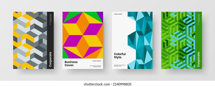 Fresh geometric tiles leaflet layout bundle. Creative catalog cover vector design illustration composition.