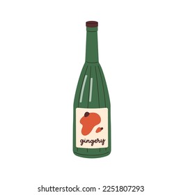 Fresh ginger flavored drink. Spicy gingery detox beverage in glass bottle. Infused spiced refreshing water, organic healthy refreshment. Flat vector illustration isolated on white background