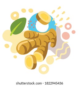 fresh ginger on color abstract background