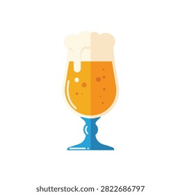 Fresh Glass of Cold Lager Beer with Thick Frothy Foam in Minimalist Flat Vector Design Illustration