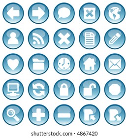 Fresh glossy web icon set of 25 round blue graphics