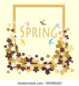 Fresh gold spring text and flower background.Colorful Flowers. for t-shirt, fashion, prints in vector.