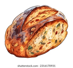 Fresh gourmet bread with fruits icon isolated