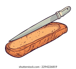 fresh and gourmet bread with knife isolated