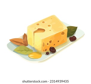 Fresh gourmet cheese plate with organic ingredients icon isolated