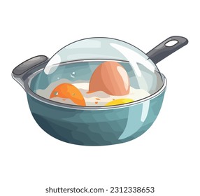 Frische Gourmet-Eier, gekocht in Küchenpfanne Symbol einzeln