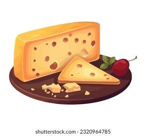 Fresh gourmet meal cheese, bread, fruit, wine icon isolated