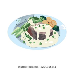 Fresh gourmet meal on plate with vegetables icon isolated