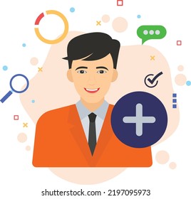 Fresh Graduate Hiring Sign, Business Character Stock illustration, New Hiring Concept, hrm symbol, Additional Worker User Vector color Icon design, 