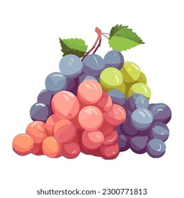 Fresh grape bunches on leafy nature backdrop icon isolated