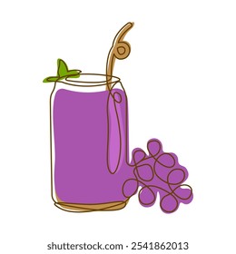 Fresh Grape Fruit Juice Smoothies Healthy Drink in Glass with Line Art Design