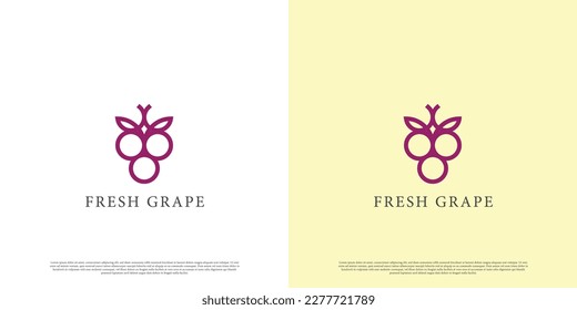 Ilustración de diseño del logo de la uva fresca. silueta de línea minimalista de vid de uva. Sencillo diseño de cosecha de fruta fresca. Icono adecuado para negocios.
