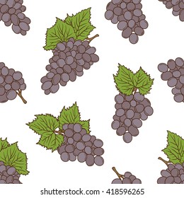 Fresh grape hand drawn background. Doodle wallpaper vector. Colorful seamless pattern with fruits
