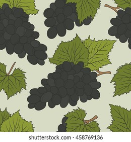 Fresh grape hand drawn background. Doodle wallpaper vector. Colorful seamless pattern with fruits