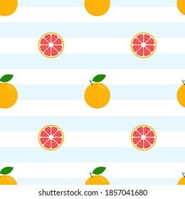 Fresh grapefruit seamless background. Pattern citrus with slices vector illustration isolated on white. 