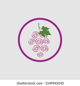 fresh grapes with green leaves logo vector illustration design