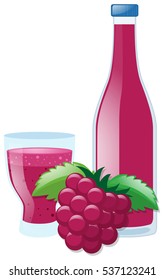 Fresh grapes and juice in bottle illustration