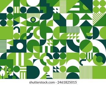 Diseño geométrico moderno abstracto verde fresco. Ilustración de forma geométrica Vector de impresión. Diseño de identidad Corporativa diseño vintage, patrón de collage brutalismo con Formas abstractas verdes y blancas