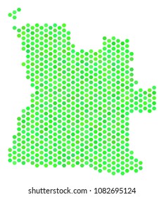 Fresh green Angola map. Vector hex tile geographic plan drawn with fresh green color tinges. Abstract Angola map collage is made with honeycomb items.