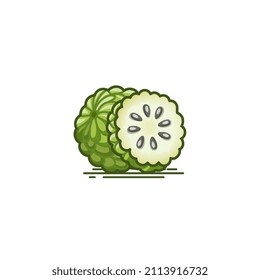 Fresh Green Annona Fruit icon vector illustration with half piece of Annona fruit