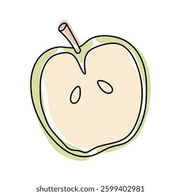Fresh green apple drawing with a simple outline on a white background