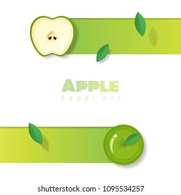 Fresh green apple fruit background in paper art style , vector , illustration